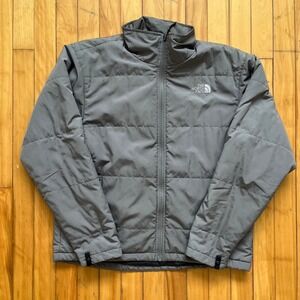 The North Face Mens M/L Grey Quilted Puffer Jacket Zip Mock Neck Regular Fit